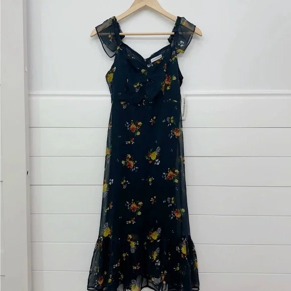 Urban Outfitters Blue and Orange Ruffled Tiered Midi Dress - Picture 1 of 6